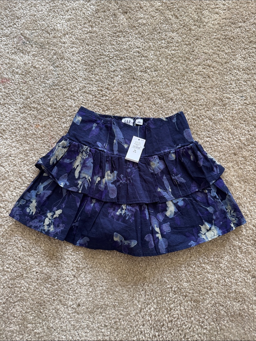 GAP Navy Floral Ruffled Tiered Mini Skirt